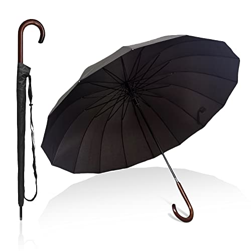 Regenschirm groß XXL Schwarz - Ø120 cm, Automatik, Reise Golf Regenschirm für Damen und Herren, Leicht Klassisch, Sturmfest und Windsicher - 16 Rippen, Leicht Klassisch für 2 Personen von BRATY DECORATIONS