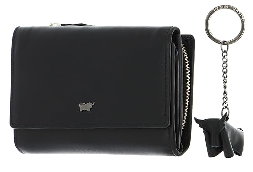 BRAUN BÜFFEL Damen Geldbörse Safari - mit Reißverschluss - aus echtem Leder (schwarz, Medium, mit Schlüsselanhänger) von BRAUN BÜFFEL