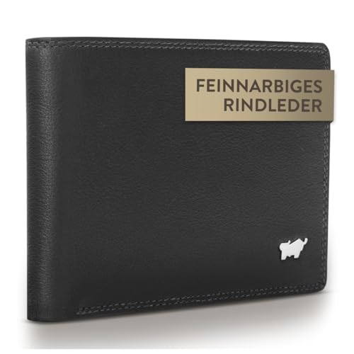 BRAUN BÜFFEL - Geldbörse Herren aus echtem Rindsleder Golf 2.0 - Geldbeutel Trifold Portemonnaie für Männer mit 8 Kartenfächern - Zeitlos klassisches Portmonee mit Netzfach & Münzfach - Edles Schwarz von BRAUN BÜFFEL