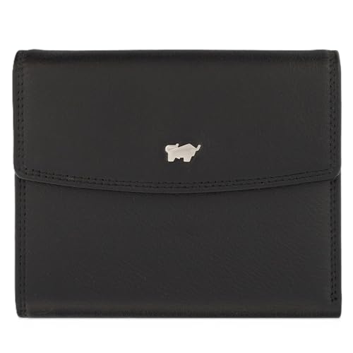 BRAUN BÜFFEL - Geldbörse Damen aus echtem Rindleder Golf 2.0 - Trifold Geldbeutel Portmonee Überschlagverschluss für Frauen mit 8 Kartenfächern - Klassisches Portemonnaie mit Münzfach - Edles Schwarz von BRAUN BÜFFEL