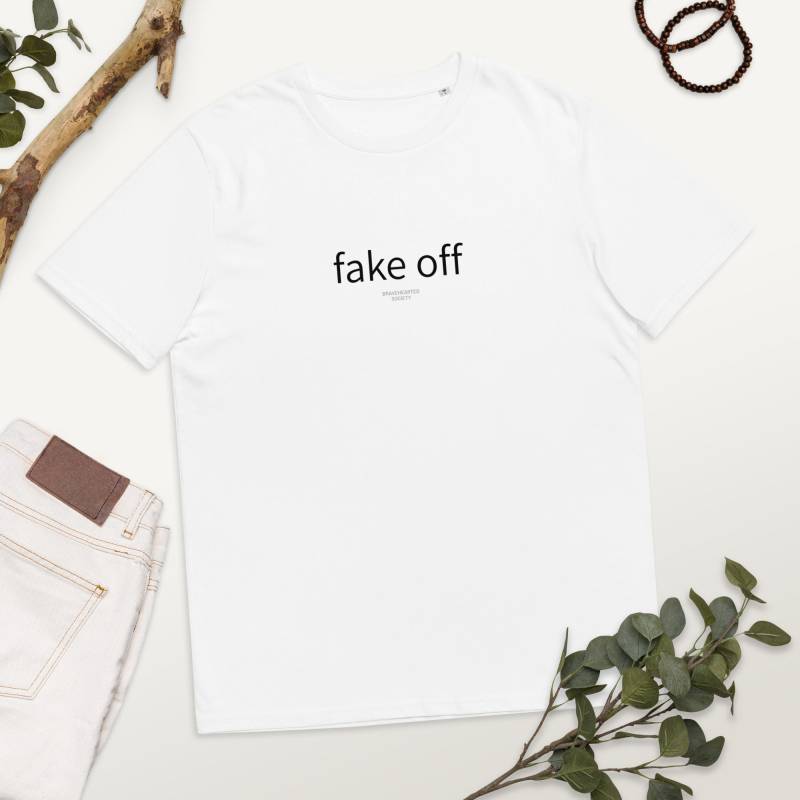 T-Shirt Unisex 100% Cotton/Hand Printed Sustainable & Fairtrade Minimalist Design Basic Grafic Short Sleeve Fake Off T-Shirt Unisex 100% Cotton/Hand Printed Sustainable & Fairtrade Minimalist Design Basic Grafic Short Sleeve Fake Off von BRAVEHEARTEDSOCIETY