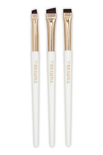 BRAWNA Augenbrauenpinsel-Set mit Augenbrauenlineal-Aufklebern – 3 Stück abgewinkelte Präzisions-Eyeliner-Make-up-Pinsel – Augenbrauen- und Lippen-Mapping – Concealer-Flachpinsel – Linerpinsel für Gel, von BRAWNA