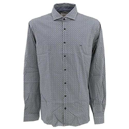 BRAX, Harold, Herren Langarm Hemd Popeline Stretch Blau Weiß Gemustert L von BRAX