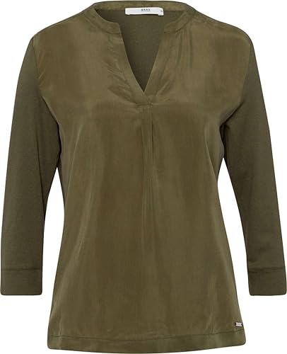 BRAX Damen Style Clarissa Cupro Hybrid Shirt, Olive, 42 EU von BRAX