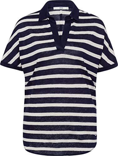 BRAX Damen Style Clay Linen Stripe Polohemd, Indigo, 40 von BRAX