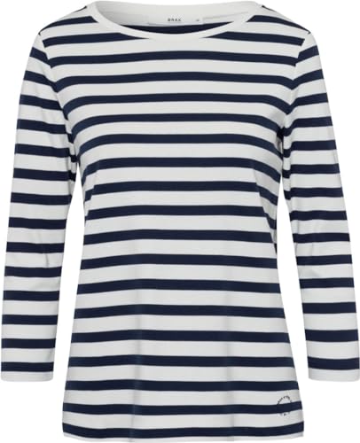 BRAX Damen Style Colletta Interlock Light Striped Langarmshirt, Indigo, 46 von BRAX