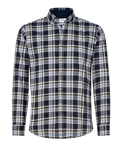 BRAX, Daniel, Herren Langarm Hemd Flanell Blau Grün Weiß Kariert M von BRAX