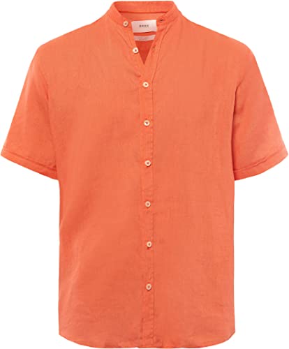 BRAX Herren Style Lionel U Linen Garment DYE Herrenhemd aus sommerlichem Leinen mit Stehkragen Hemd, Watermelon, M von BRAX