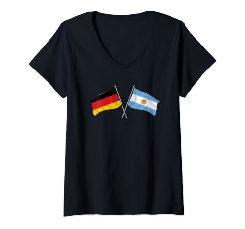 Damen Deutschland Argentinien National Flaggen Fahnen T-Shirt mit V-Ausschnitt von BRD Doppelte Staatsbürgerschaft Herkunft Länder