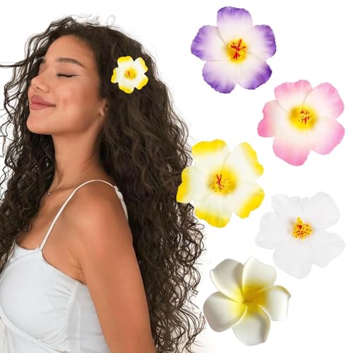 4 x mehrfarbige hawaiianische Blumenclips für Frauen, künstliche tropische Plumeria-Haar-Accessoires in 4 Stilen, perfekt für Urlaub, Party und Strand für Frauen und Mädchen von BRDTKUGV