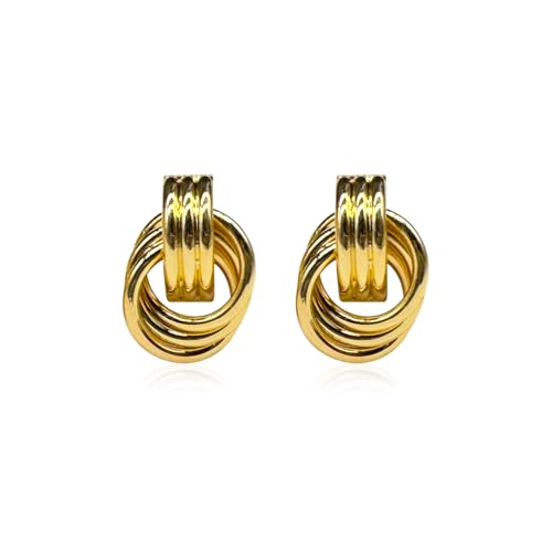 BRDXOOL 18 Karat Goldohrringe Metall-Twist-Ohrringe Damen geometrische übertriebene Ohrringe Temperamentschmuck Mehrring-Knotenschmuck Damenohrringe von BRDXOOL