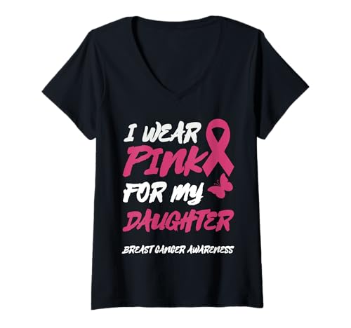 Damen I WEAR PINK for My Tochter Breast Cancer Awareness T-Shirt mit V-Ausschnitt Damen I WEAR PINK for My Tochter Breast Cancer Awareness T-Shirt mit V-Ausschnitt von BREAST CANCER HOPE AWARENESS