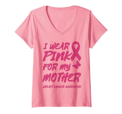 Damen ICH TRAGE ROSA, UM DAS BEWUSSTSEIN MEINER Mutter FÜR Brustkrebs ZU SCHÄRFEN T-Shirt mit V-Ausschnitt Damen ICH TRAGE ROSA, UM DAS BEWUSSTSEIN MEINER Mutter FÜR Brustkrebs ZU SCHÄRFEN T-Shirt mit V-Ausschnitt von BREAST CANCER PINK RIBBON AWARENESS
