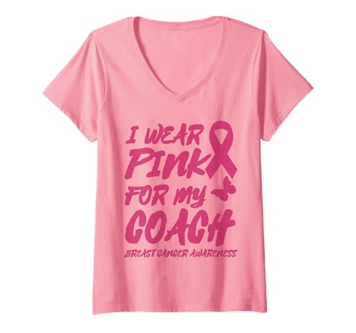 Damen ICH TRAGE ROSA, UM Meinen Coach AUF Brustkrebs AUFMERKSAM ZU Machen T-Shirt mit V-Ausschnitt Damen ICH TRAGE ROSA, UM Meinen Coach AUF Brustkrebs AUFMERKSAM ZU Machen T-Shirt mit V-Ausschnitt von BREAST CANCER PINK RIBBON AWARENESS