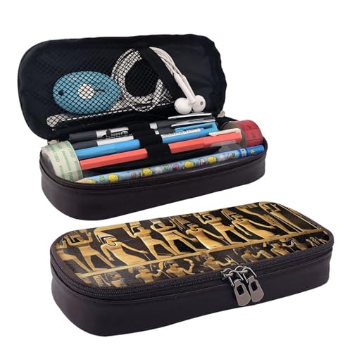 Ägypten Hieroglyphen Druck Leder Klappe Kosmetiktasche Kosmetiktasche Reißverschluss Aufbewahrungstasche Lederklappe Schreibwaren Tasche Schwarz Einheitsgröße, Schwarz , Einheitsgröße von BREAUX