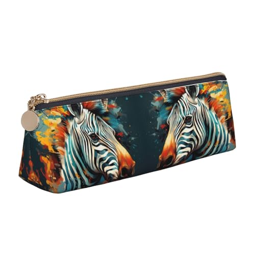 Abstraktes Tier-Zebra-Dreieck-Lederetui, multifunktionale Kosmetiktasche, tragbare Make-up- und Schreibwaren-Aufbewahrungstasche, Weiss/opulenter Garten, Einheitsgröße, Leichtgewichtig von BREAUX