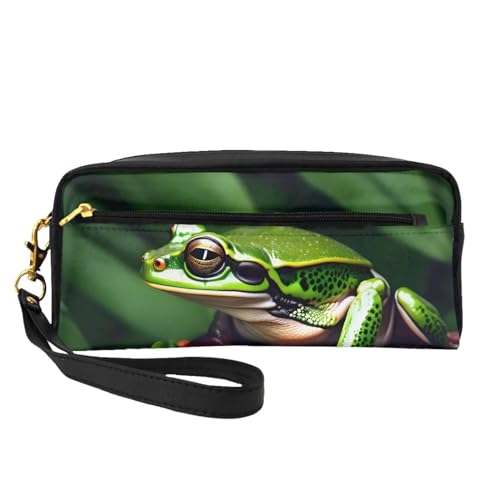 Animal Frog Green Leaf Leaves Leather Portable Cosmetic Storage Bag Travel Cosmetic Bag Daily Storage Bag For Men And Women, Animal Frog Green Leaf Leaves, One Size, Frosch mit grünen Blättern, von BREAUX