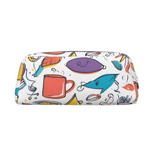 BREAUX 12033 Dreidimensionales Federmäppchen Bunte Federmappe mit handgezeichneten Federn auf Weiß, Münzetui, täglicher Organizer, Reißverschlusstasche Silber, Silber, Einheitsgröße, Praktisch:, von BREAUX