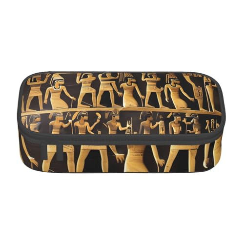 BREAUX Ägypten Hieroglyphen bedruckte Kosmetiktasche mit großem Fassungsvermögen, Kulturbeutel, Schreibwaren-Organizer, Schwarz, Einheitsgröße, Blumenmuster, Schwarz , Einheitsgröße, Blumenmuster von BREAUX