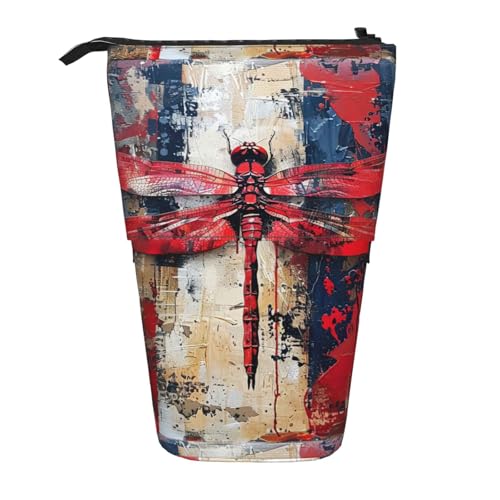 BREAUX Abstraktes rotes Libellen-Druck, vertikales einziehbares Federmäppchen, modische Geldbörse, multifunktionale Aufbewahrungstasche von BREAUX