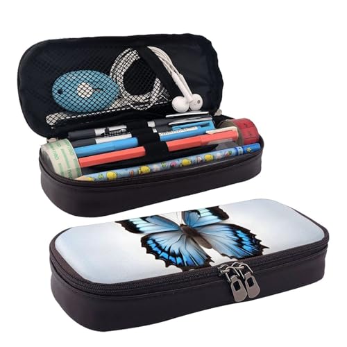 BREAUX Blaue Kosmetiktasche aus Leder mit Schmetterlingsdruck, Lederklappe, geräumige Münzbörse, Aufbewahrungstasche, Schwarz, Schwarz, Einheitsgröße BREAUX Blaue Kosmetiktasche aus Leder mit Schmetterlingsdruck, Lederklappe, geräumige Münzbörse, Aufbewahrungstasche, Schwarz, Schwarz, Einheitsgröße von BREAUX