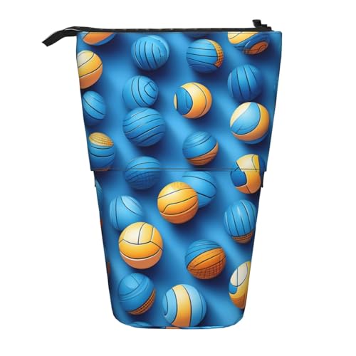 BREAUX Blaues Teleskop-Federmäppchen mit Volleyball-Druck, geeignet für multifunktionale Bleistift-Make-up-Tasche, Aufbewahrungstasche und Geldbörse, Schwarz, One Size, Modisch von BREAUX