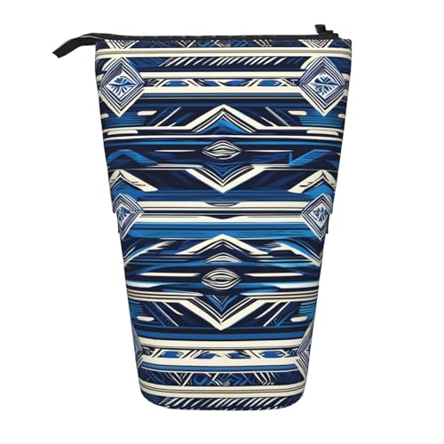 BREAUX Blaues polynesisches Maori-Tribal-Muster, Teleskop-Federmäppchen, passend für multifunktionale Bleistifte, Make-up-Tasche, Aufbewahrungstasche und Geldbörse, Schwarz, One Size, Modisch von BREAUX
