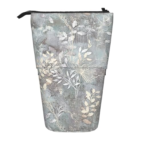 BREAUX Blue Grace Flora-Print Vertikales einziehbares Federmäppchen, modische Geldbörse, multifunktionale Aufbewahrungstasche von BREAUX