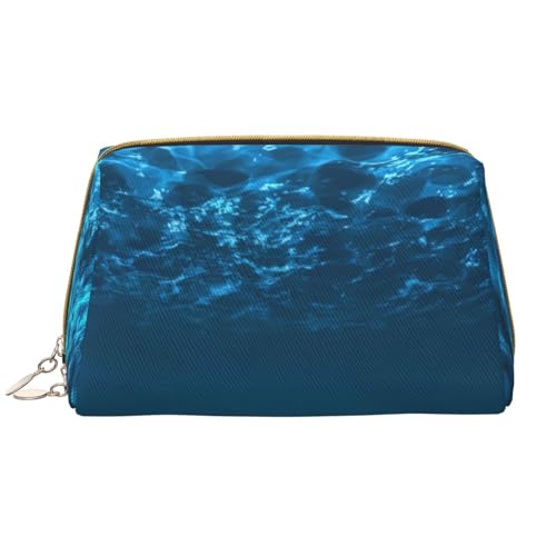 BREAUX Blue Ocean Sea Print Organizer, Leder-Clutch, Reißverschluss, Kosmetiktasche, tragbare Kosmetiktasche (groß), blaues Ozean, Einheitsgröße, Blue Ocean Sea, Einheitsgröße von BREAUX