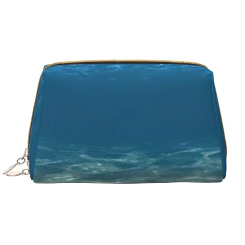 BREAUX Blue Ocean Sea Wavy Seascape Print Organizer Leather Clutch Zipper Cosmetic Bag Portable Cosmetic Bag (Large), Blue Ocean Sea Wavy Seascape, One Size, Blue Ocean Sea gewellte Meereslandschaft, von BREAUX