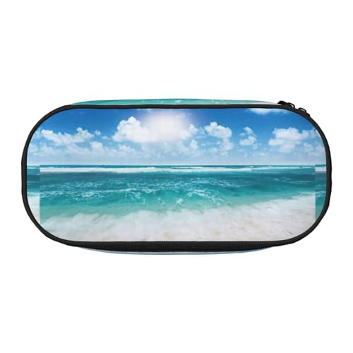 BREAUX Blue Sky Federmäppchen mit tropischem Meereslandschaft, 300D-Oxford-Stoff, Doppelkopf-Reißverschluss, Kosmetik- und Organizer von BREAUX