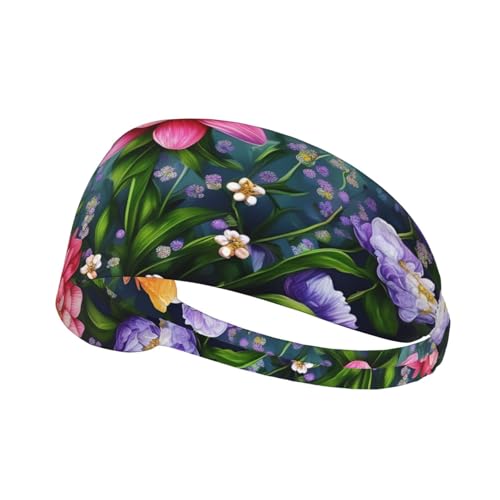 BREAUX Blumen-Diamant-Malerei-Druck-Haarband Sport-Haarband, dehnbares breites Haarband, Unisex, lässiges Haarband, schwarz von BREAUX