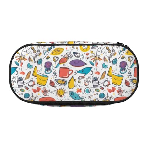 BREAUX Bunte, handgezeichnete Federn auf weißem 300D-Oxford-Stoff-Federmäppchen, Doppelkopf-Reißverschluss, Kosmetik und Organizer von BREAUX