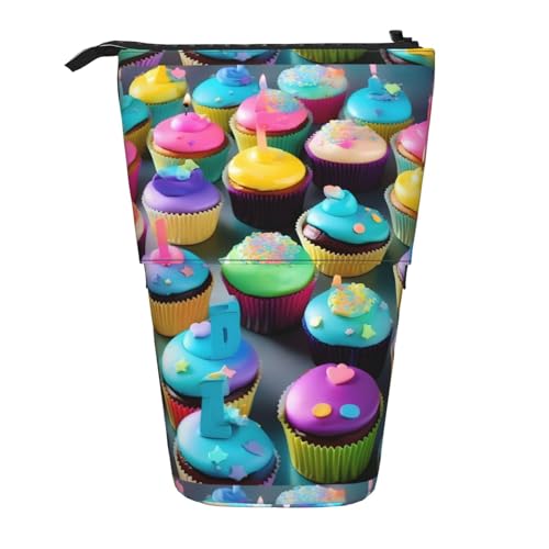 BREAUX Buntes Federmäppchen mit Cupcake-Aufdruck, vertikal, einziehbar, modische Geldbörse, multifunktionale Aufbewahrungstasche von BREAUX