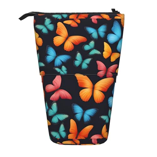 BREAUX Buntes Federmäppchen mit Schmetterlingsdruck, vertikal, einziehbar, modische Geldbörse, multifunktionale Aufbewahrungstasche von BREAUX