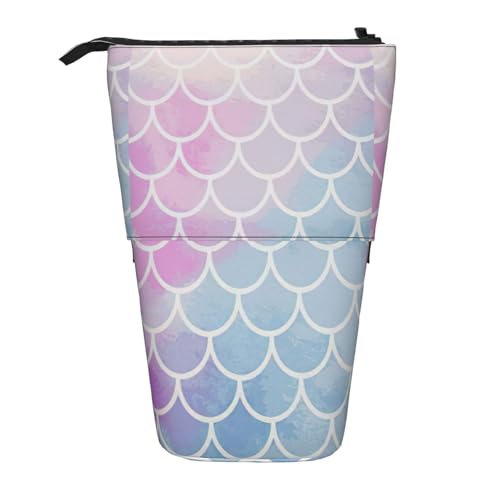 BREAUX Buntes Teleskop-Federmäppchen mit Meerjungfrauen-Druck, geeignet für multifunktionale Bleistift-Make-up-Tasche, Aufbewahrungstasche und Geldbörse, Schwarz, One Size, Modisch von BREAUX