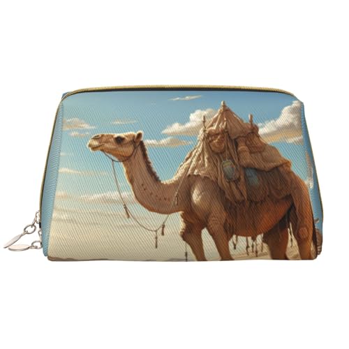 BREAUX Desert Sand Camel Print Organizer Leder Clutch Reißverschluss Kosmetiktasche Tragbare Kosmetiktasche (groß), Desert Sand Camel1, Einheitsgröße, Desert Sand Camel1, Einheitsgröße von BREAUX