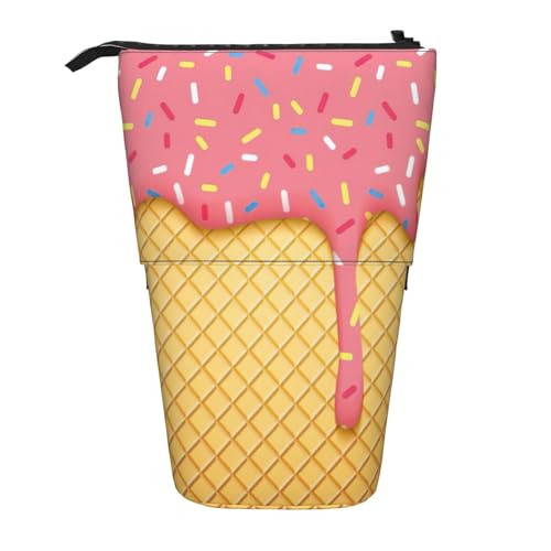 BREAUX Eiscreme- und Waffelmuster-Druck, vertikales einziehbares Federmäppchen, modische Geldbörse, multifunktionale Aufbewahrungstasche von BREAUX