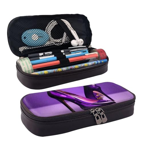 BREAUX Elegante lila High Heels mit Lippenstift-Druck, Lederklappe, Federmäppchen, Kosmetiktasche, Reißverschluss-Organizer, Lederklappe, Schreibwarentasche, Schwarz, Schwarz , Einheitsgröße von BREAUX