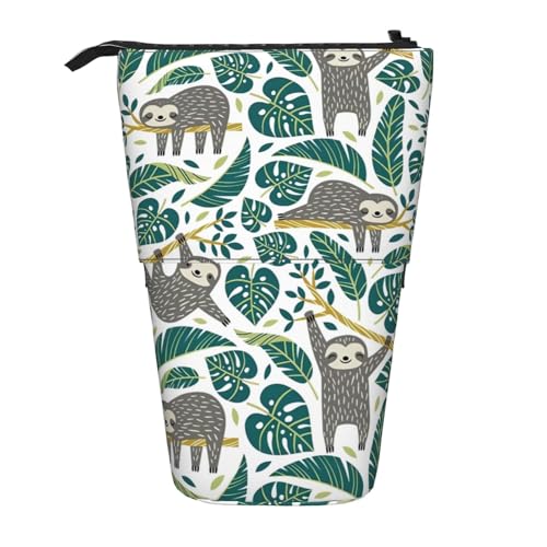 BREAUX Entzückendes Teleskop-Federmäppchen mit Faultier-Druck, passend für multifunktionale Bleistift-Make-up-Tasche, Aufbewahrungstasche und Geldbörse, Schwarz, One Size, Modisch von BREAUX