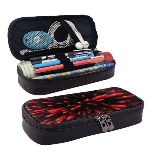 BREAUX Explosion Burst Federmäppchen, Lederklappe, Kosmetiktasche, Reißverschluss-Organizer, Lederklappe, Schreibwaren-Tasche, Rot und Schwarz, Schwarz , Einheitsgröße von BREAUX