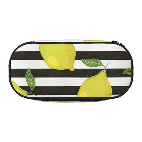 BREAUX Federmäppchen, 300D-Oxford-Stoff, gestreift, Zitronenmuster, Doppelkopf-Reißverschluss, Kosmetik- und Organizer von BREAUX