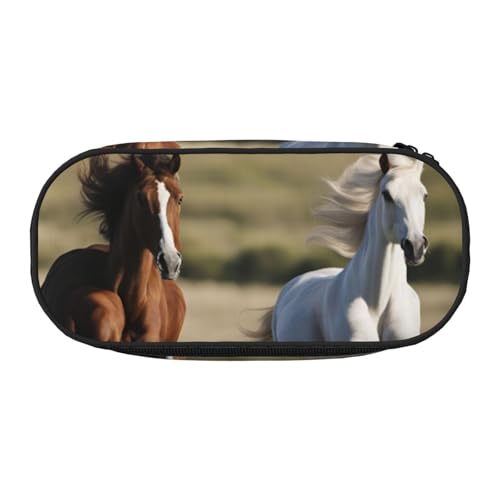 BREAUX Federmäppchen, Motiv: Laufpferde, 300D-Oxford-Stoff, Doppelkopf-Reißverschluss, Kosmetik- und Organizer von BREAUX