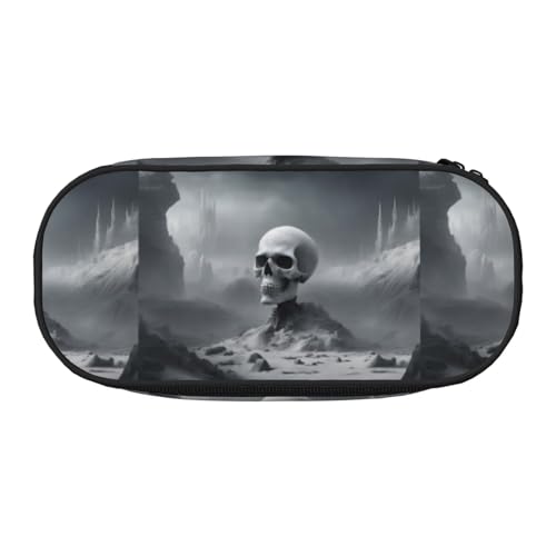 BREAUX Federmäppchen, Punk-Skull-Druck, 300D-Oxford-Stoff, Doppelkopf-Reißverschluss, Kosmetik und Organizer, Weiß von BREAUX