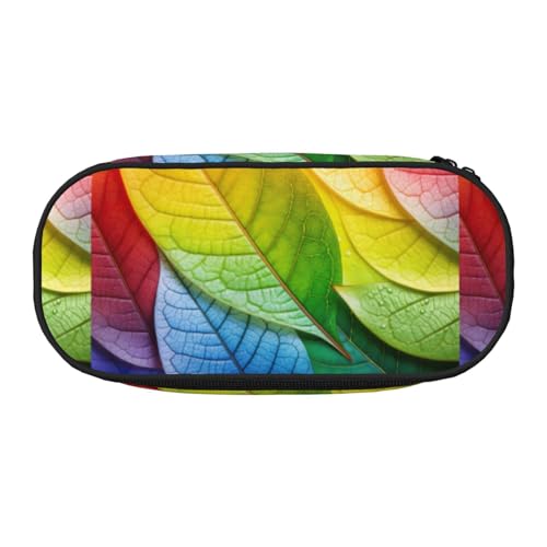BREAUX Federmäppchen aus 300D-Oxford-Stoff, Regenbogenfarben, Farbverlauf, Blattdruck, Doppelkopf-Reißverschluss, Kosmetik- und Organizer von BREAUX