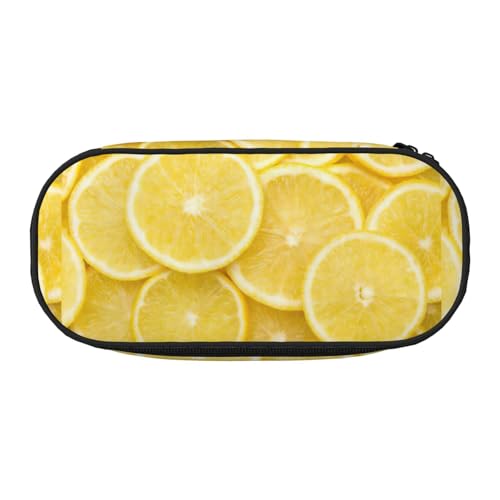BREAUX Federmäppchen aus 300D-Oxford-Stoff, mit doppelköpfigem Reißverschluss, Gelb mit Zitronenmuster von BREAUX