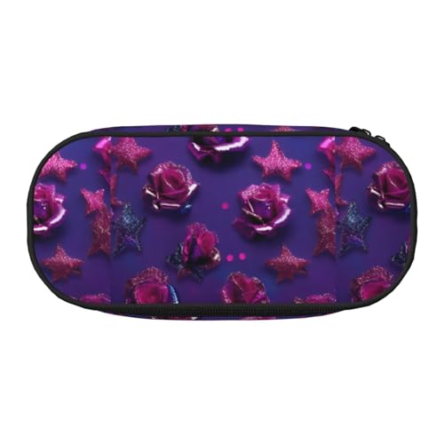 BREAUX Federmäppchen aus 300D-Oxford-Stoff mit Glitzer-Pailletten, Rosenmuster, Doppelkopf-Reißverschluss, Kosmetik- und Organizer von BREAUX