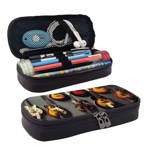 BREAUX Federmäppchen aus Leder mit Klappe, Kosmetiktasche, Reißverschluss-Organizer, Lederklappe, Schreibwaren-Tasche, Schwarz, Schwarz , Einheitsgröße von BREAUX