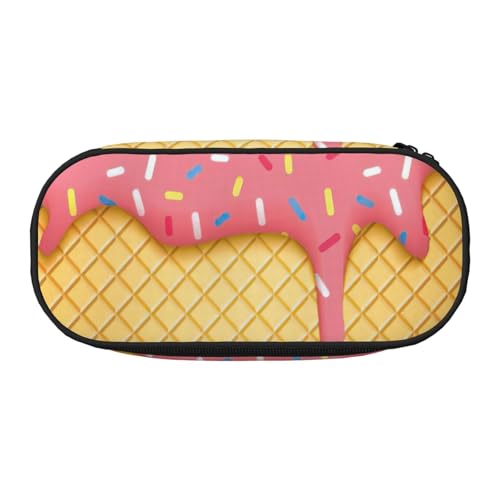 BREAUX Federmäppchen mit Eis- und Waffelmuster, 300D-Oxford-Stoff, Doppelkopf-Reißverschluss, Kosmetik und Organizer von BREAUX