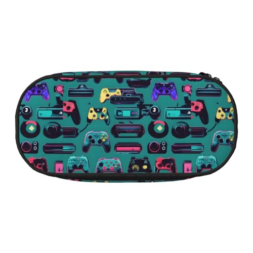 BREAUX Federmäppchen mit Gaming-Controller-Muster, 300D-Oxford-Stoff, Doppelkopf-Reißverschluss, Kosmetik und Organizer von BREAUX